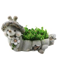 Dekorácia MagicHome Gecco, Slimák s kvetináčom, magnesia, 46x22x28 cm