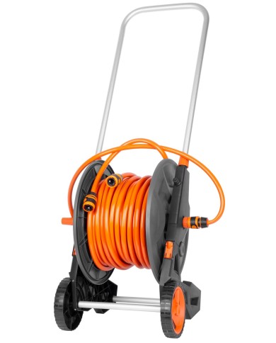 Navíjač Strend Pro, so záhradnou hadicou 1/2", L-40 m, nastaviteľná dýza + 2x rýchlospojka + adaptér