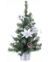 Stromček MagicHome Vianoce, ozdobený, strieborný, kvet, 50 cm