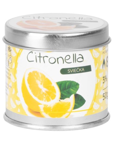 Sviečka Citronella, repelentná, plechová dóza, 50 g, 55x55 mm