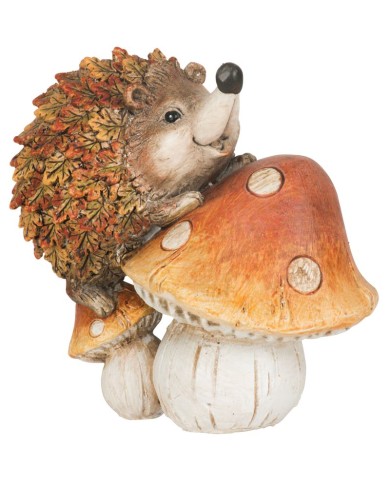 Dekorácia MagicHome Nature, Ježko na hríbe, keramika, 12,5x8x12 cm