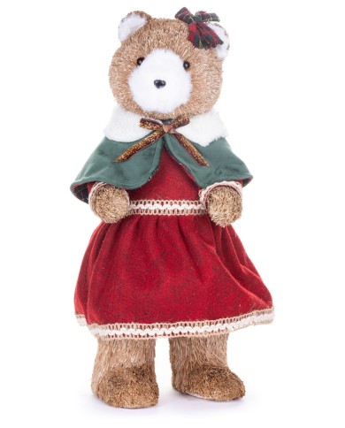 Dekorácia MagicHome Vianoce, Medvedica v červených šatičkách, 18x22x41 cm