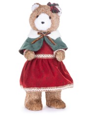 Dekorácia MagicHome Vianoce, Medvedica v červených šatičkách, 18x22x41 cm