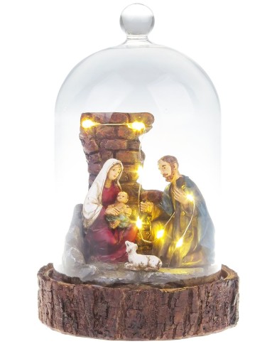 Dekorácia MagicHome Vianoce, Betlehem v sklenenej kupole, 7 LED, 2xAAA, interiér, 11,80x11,80x19 cm