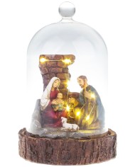 Dekorácia MagicHome Vianoce, Betlehem v sklenenej kupole, 7 LED, 2xAAA, interiér, 11,80x11,80x19 cm