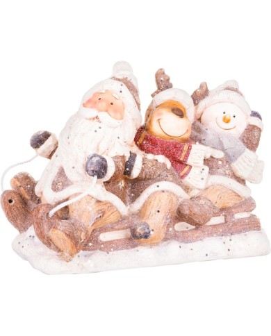 Dekorácia MagicHome Vianoce, Santa, sob a snehuliak na saniach, keramika, 45x23x34,50 cm