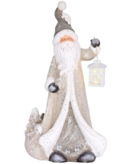 Dekorácia MagicHome Vianoce, Santa s lampášom, 1 LED, 2xAAA, keramika, 34x21x65 cm