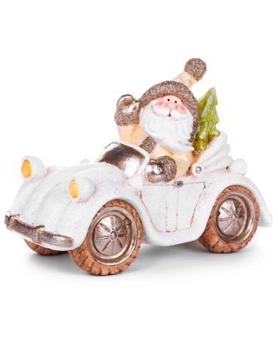 Dekorácia MagicHome Vianoce, Santa v aute, retro, keramika, 46,50x19,50x31,50 cm