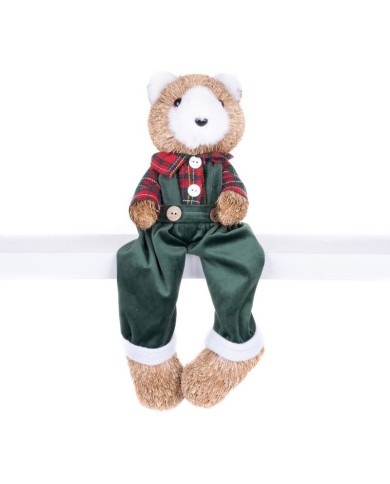 Dekorácia MagicHome Vianoce, Medveď v károvanej košeli, 17x14x26 cm