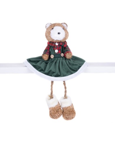 Dekorácia MagicHome Vianoce, Medvedica v zelených šatičkách, 17x14x26 cm