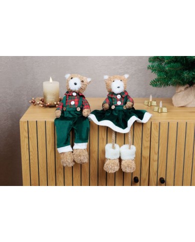 Dekorácia MagicHome Vianoce, Medvedica v zelených šatičkách, 17x14x26 cm