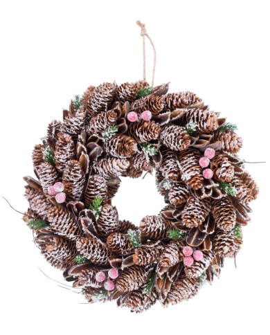 Veniec MagicHome Vianoce, zasnežený, šišky, 37x09x37 cm