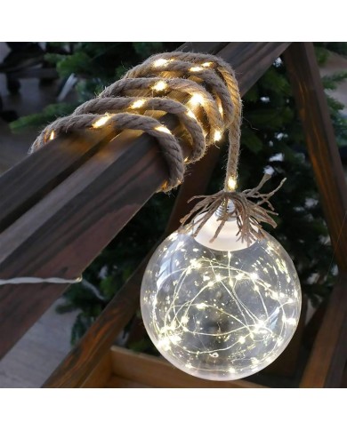 Dekorácia MagicHome Vianoce Balldeco, guľa na lane, 50x mLED teplá biela, 3xAA, IP20, interiér, osvetlenie, L-0,50 m