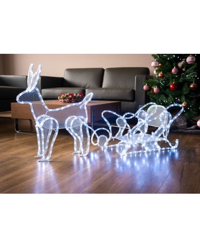 Dekorácia MagicHome Vianoce, Sob so saňami, 312x LED studená biela, 230V, 50 Hz, exteriér, 59x132x30 cm