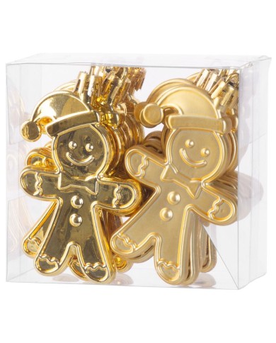 Ozdoba MagicHome Vianoce, sada, 12 ks, 8 cm, perníkový panáčik, zlatý, na vianočný stromček