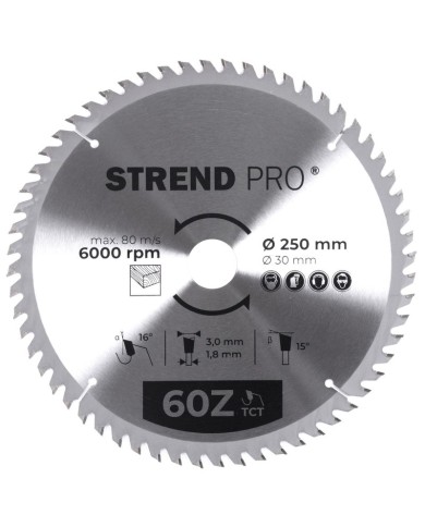 Kotúč Strend Pro TCT 250x3.0x30/20 mm 60T, na drevo, pílový, SK plátky