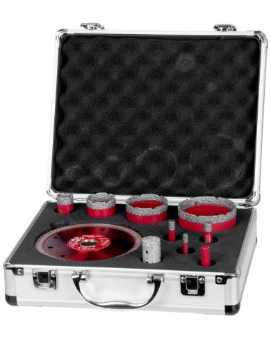 Sada vyrezávačov Strend Pro Premium, 6-8-10-20-35-50-68 mm, adaptér, fréza na zväčšovanie dier, kotúč, M14, diamant, korunky, pr