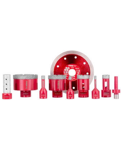 Sada vyrezávačov Strend Pro Premium, 6-8-10-20-35-50-68 mm, adaptér, fréza na zväčšovanie dier, kotúč, M14, diamant, korunky, pr