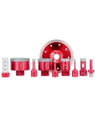 Sada vyrezávačov Strend Pro Premium, 6-8-10-20-35-50-68 mm, adaptér, fréza na zväčšovanie dier, kotúč, M14, diamant, korunky, pr