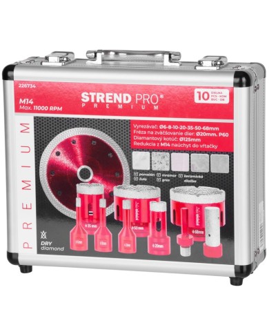Sada vyrezávačov Strend Pro Premium, 6-8-10-20-35-50-68 mm, adaptér, fréza na zväčšovanie dier, kotúč, M14, diamant, korunky, pr