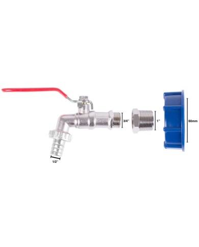 Sada Strend Pro, MOSADZNÝ ventil 1/2" (Zn redukcia 3/4") + plastová redukcia 60 mm + výpust 3/4" , na IBC nádrž,