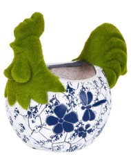 Dekorácia MagicHome, Kohútik s kvetináčom, modrý ornament, keramika, 34,5x24x30,5 cm