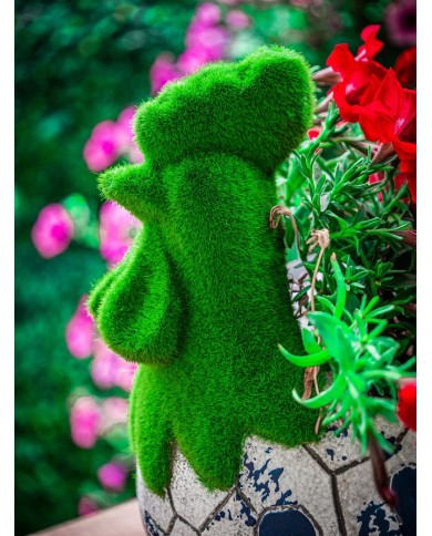 Dekorácia MagicHome, Kohútik s kvetináčom, modrý ornament, keramika, 34,5x24x30,5 cm