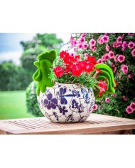 Dekorácia MagicHome, Kohútik s kvetináčom, modrý ornament, keramika, 34,5x24x30,5 cm