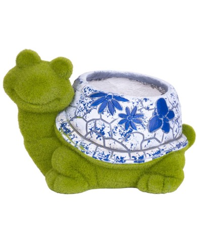 Dekorácia MagicHome, Korytnačka s kvetináčom, modrý ornament, keramika, 33x24x23 cm