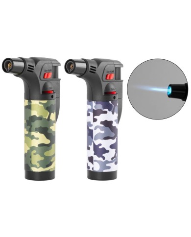 Zapaľovač Strend Pro Mini horák so stojanom, kamufláž, plniteľný, 75x45x120 mm