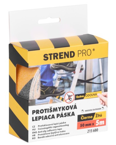 Páska Strend Pro, lepiaca, protišmyková, extra odolná, čierno/žltá, 50 mm x 5 m