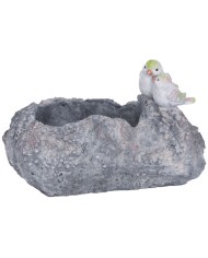 Dekorácia MagicHome, Kameň s vtáčikom a kvetináčom, keramika, 35,5x26,5x20,5 cm