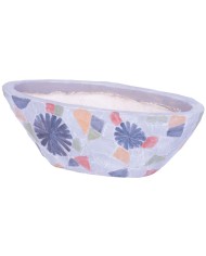 Dekorácia MagicHome, Kvetináč s mozaikou, sivý, široký, keramika, 40,5x19x14 cm