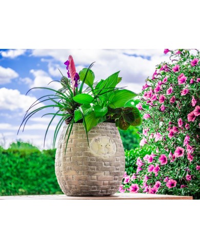 Dekorácia MagicHome, Kvetináč s mozaikou, hnedý, so zajačikmi, keramika, 25x25x25 cm