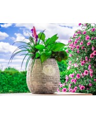 Dekorácia MagicHome, Kvetináč s mozaikou, hnedý, so zajačikmi, keramika, 25x25x25 cm