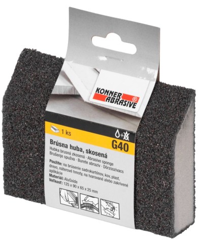 Huba KONNER G40, brúsna špongia, 125x90x65x25 mm, skosená