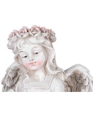 Dekorácia MagicHome, Anjel s knihou a sviečkou, 1xLED, polyresin, na hrob, 17,5x12x17,5 cm