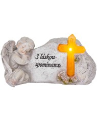 Dekorácia MagicHome, Anjel s krížom, polyresin, na hrob, solar, 20,5x11x11 cm,