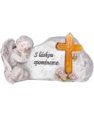 Dekorácia MagicHome, Anjel s krížom, polyresin, na hrob, solar, 20,5x11x11 cm,