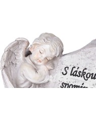 Dekorácia MagicHome, Anjel s krížom, polyresin, na hrob, solar, 20,5x11x11 cm,