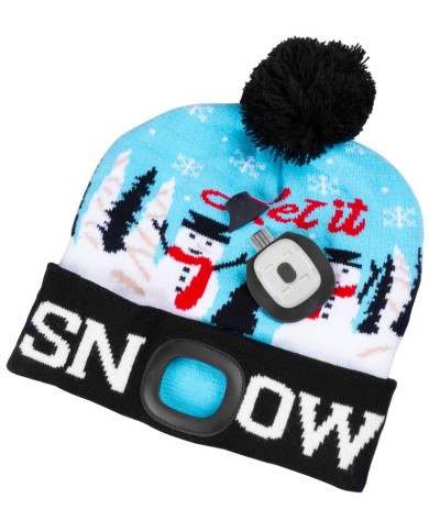 Čiapka Strend Pro X-mas Let it snow modrá L, 4x SMD LED, USB nabíjanie