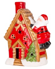 Dekorácia MagicHome Vianoce, Domček so santom na streche, LED, terakota, 2xAAA, 27x13x34 cm