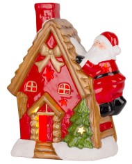 Dekorácia MagicHome Vianoce, Domček so santom na streche, LED, terakota, 2xAAA, 27x13x34 cm