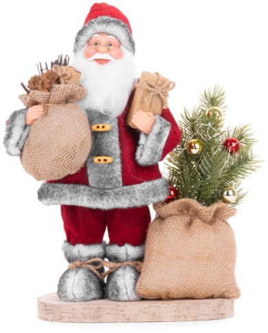 Dekorácia MagicHome Vianoce, Santa s taškou a stromčekom, LED, 3xAAA, 30 cm