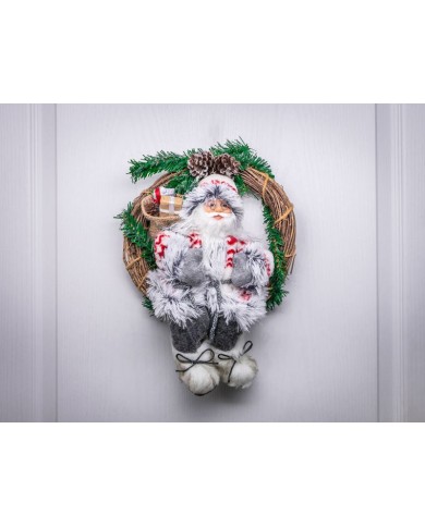 Dekorácia MagicHome Vianoce, Santa sediaci vo venci, veniec, 30 cm