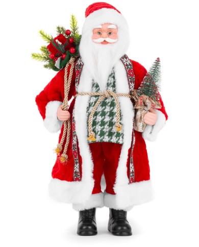 Dekorácia MagicHome Vianoce, Santa s taškou s darčekmi a stromčekom, keramika, 46 cm