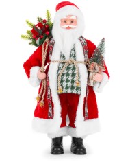 Dekorácia MagicHome Vianoce, Santa s taškou s darčekmi a stromčekom, keramika, 46 cm