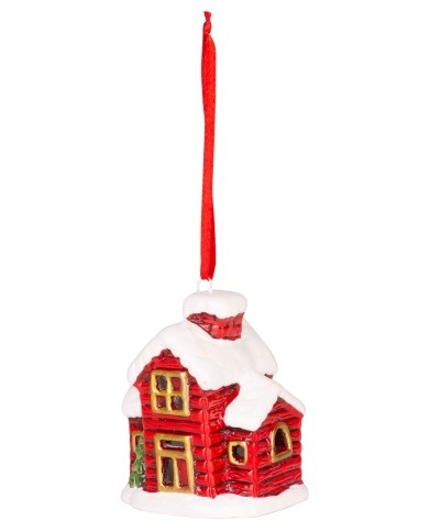 Dekorácia MagicHome Vianoce, Domček, LED, terakota, závesný, 5,5x5x7,2 cm
