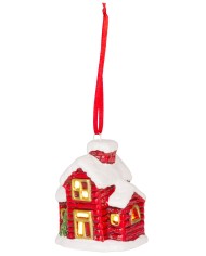 Dekorácia MagicHome Vianoce, Domček, LED, terakota, závesný, 5,5x5x7,2 cm