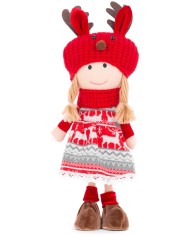 Dekorácia MagicHome Vianoce, Dievča s červeno-sivou čiapkou, 42 cm